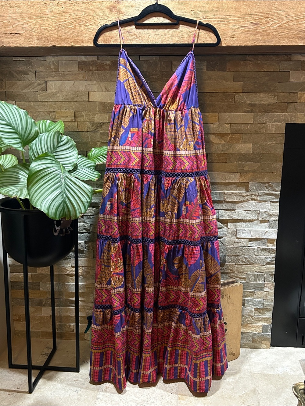 FARM RIO Blue Forest Mosaic Sleeveless Maxi Dress Small - Picture 2 of 16